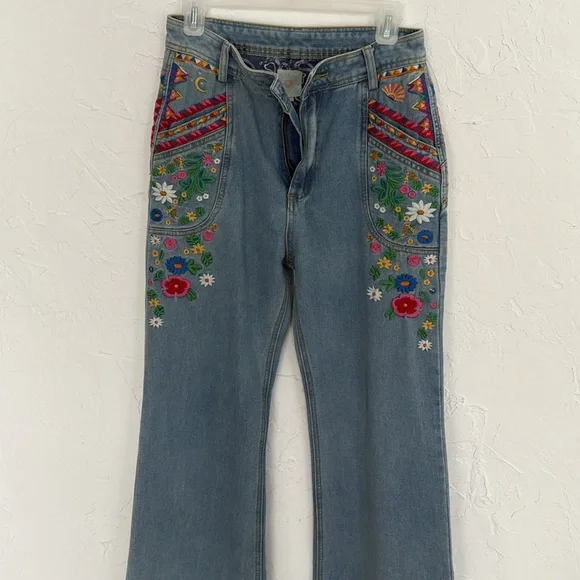 Spell Wanderlust Embroidered Denim Blue Jeans - Large - Picture 3 of 7